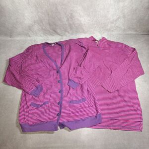 Jones Wear Large 2pc Striped Sweater & Top Purple Pink Cotton Shoulder Pads
